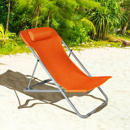 Portable Beach Chair Set of 2 with Headrest -Orange - Orange - Beach & Lawn Chairs