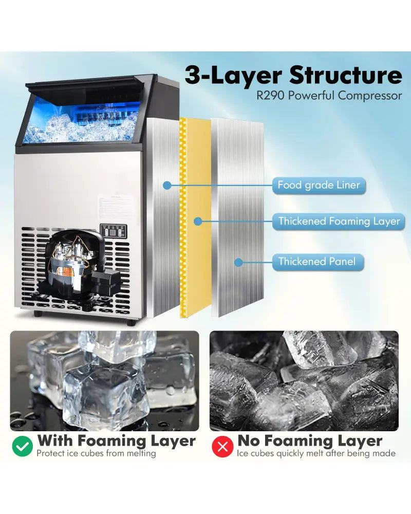 Portable Built-In Stainless Steel Commercial Ice Maker - Black - Ice Makers