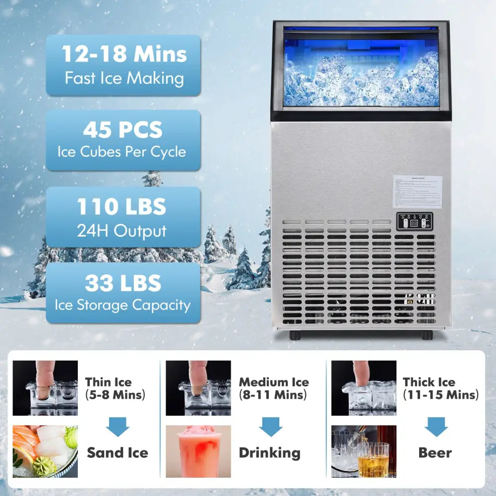 Portable Built-In Stainless Steel Commercial Ice Maker - Black - Ice Makers