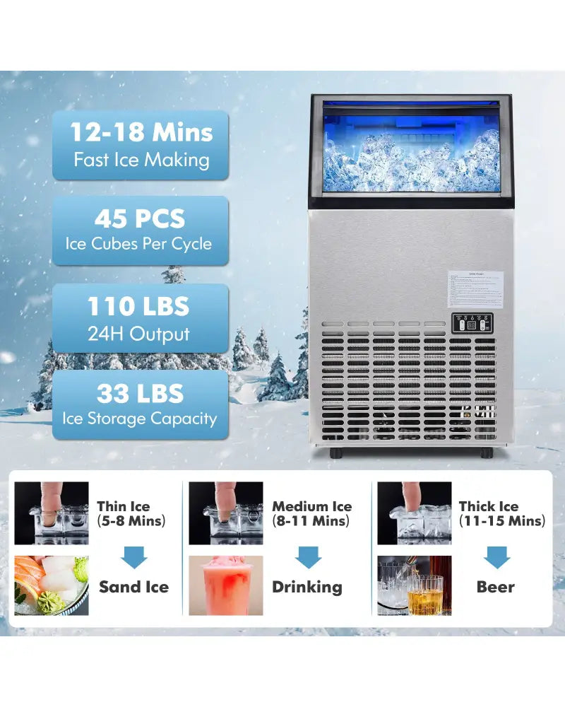 Portable Built-In Stainless Steel Commercial Ice Maker - Black - Ice Makers