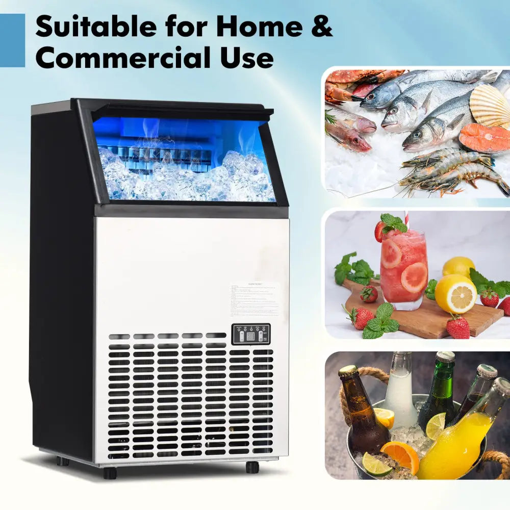 Portable Built-In Stainless Steel Commercial Ice Maker - Black - Ice Makers