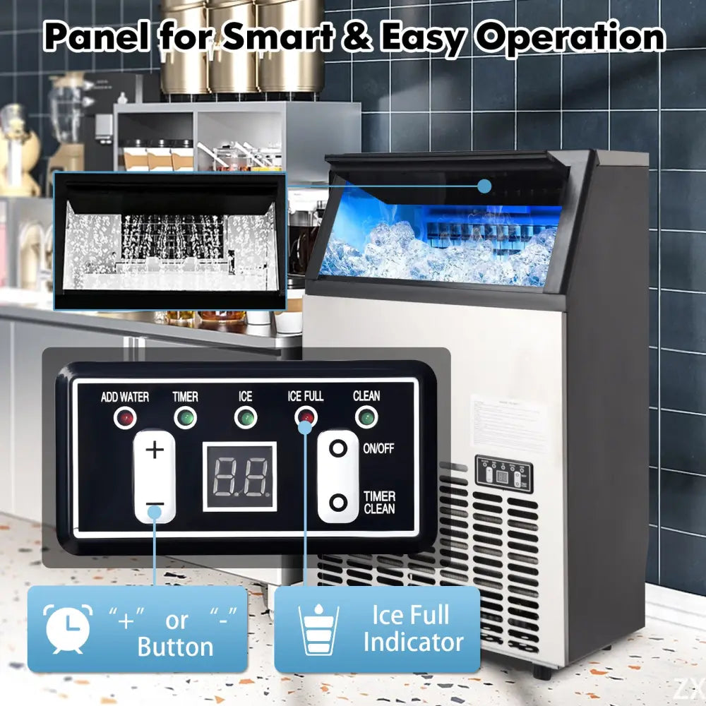 Portable Built-In Stainless Steel Commercial Ice Maker - Black - Ice Makers