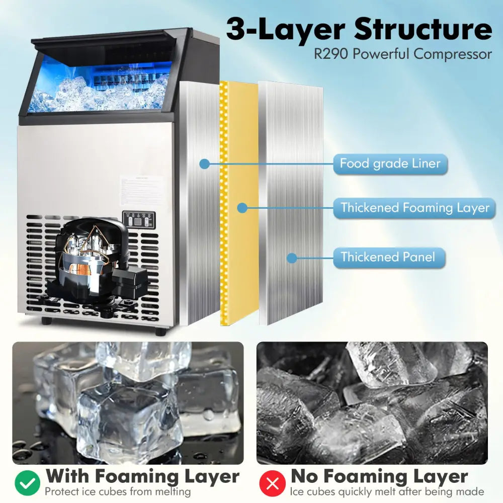 Portable Built-In Stainless Steel Commercial Ice Maker - Black - Ice Makers