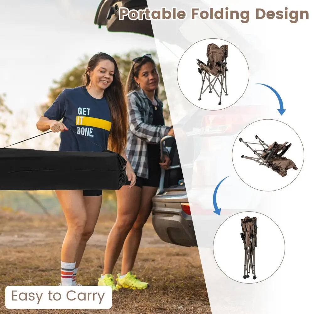 Portable Camping Chair with 400 LBS Metal Frame and Anti-Slip Feet - Brown - Camping Furniture