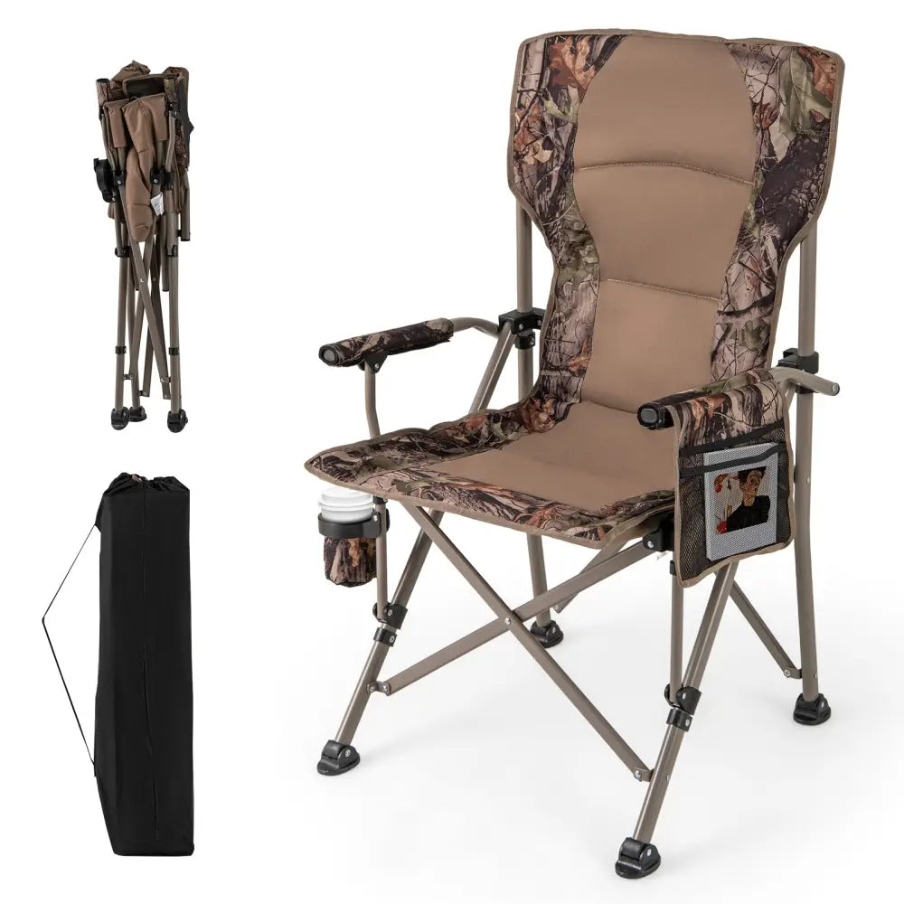 Portable Camping Chair with 400 LBS Metal Frame and Anti-Slip Feet - Brown - Camping Furniture