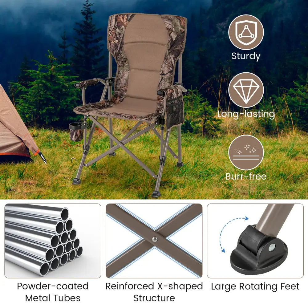 Portable Camping Chair with 400 LBS Metal Frame and Anti-Slip Feet - Brown - Camping Furniture