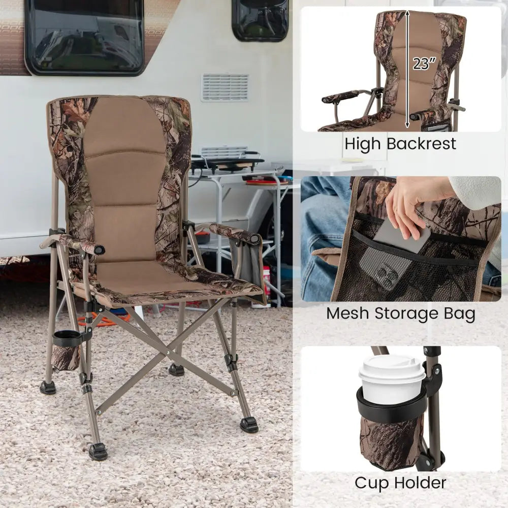 Portable Camping Chair with 400 LBS Metal Frame and Anti-Slip Feet - Brown - Camping Furniture