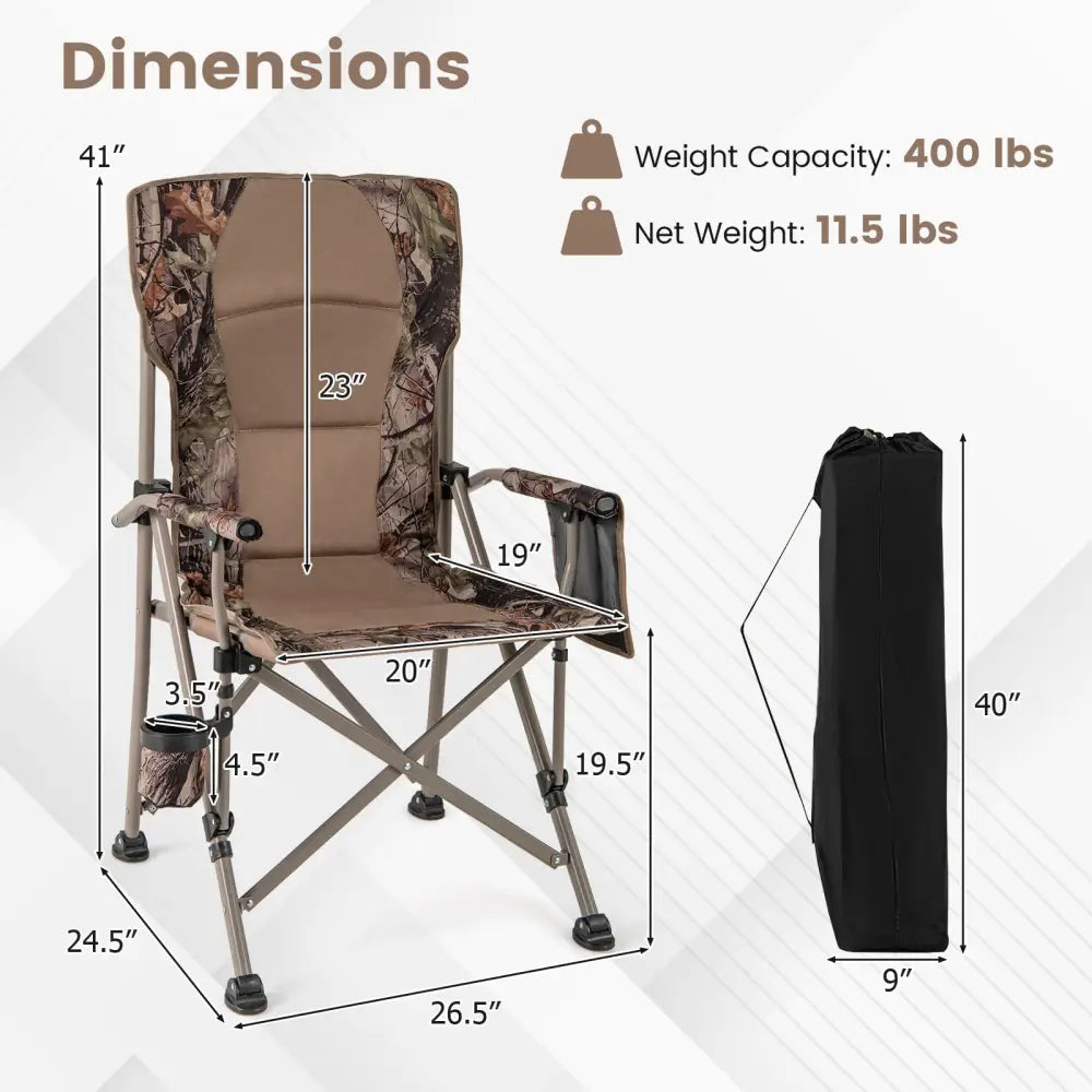 Portable Camping Chair with 400 LBS Metal Frame and Anti-Slip Feet - Brown - Camping Furniture
