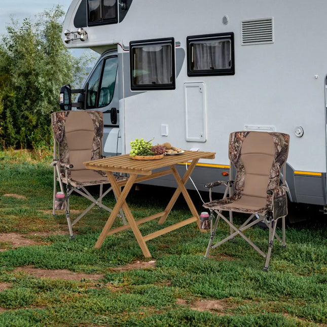 Portable Camping Chair with 400 LBS Metal Frame and Anti-Slip Feet - Brown - Camping Furniture
