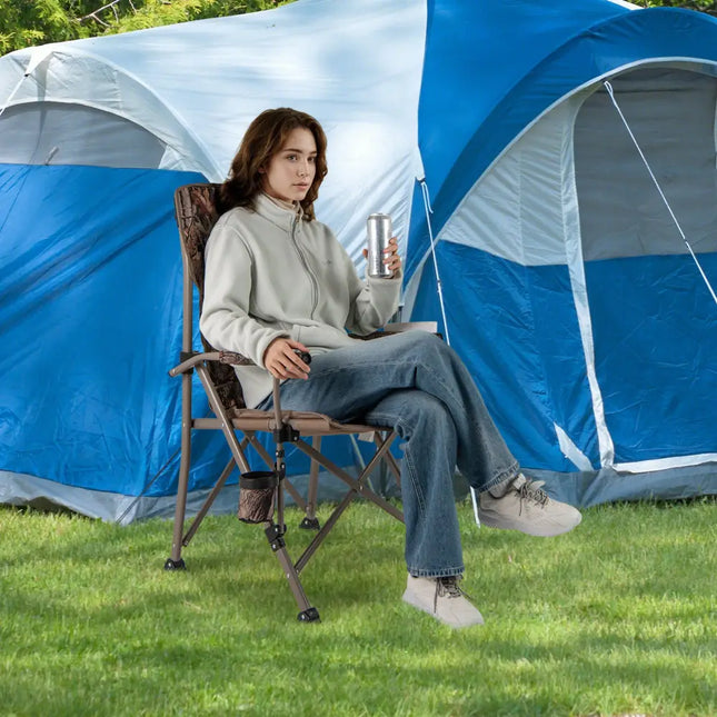 Portable Camping Chair with 400 LBS Metal Frame and Anti-Slip Feet - Brown - Camping Furniture