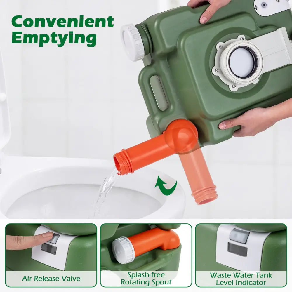 Portable Camping Toilet Porta Potty with Level Indicator and 22 L Detachable Waste Tank-Green - Green - Portable