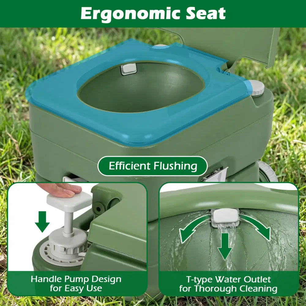 Portable Camping Toilet Porta Potty with Level Indicator and 22 L Detachable Waste Tank-Green - Green - Portable