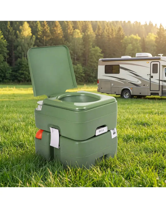 Portable Camping Toilet Porta Potty with Level Indicator and 22 L Detachable Waste Tank-Green - Green - Portable