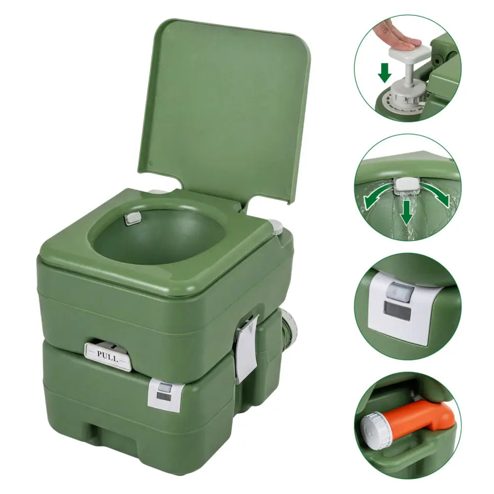 Portable Camping Toilet Porta Potty with Level Indicator and 22 L Detachable Waste Tank-Green - Green - Portable