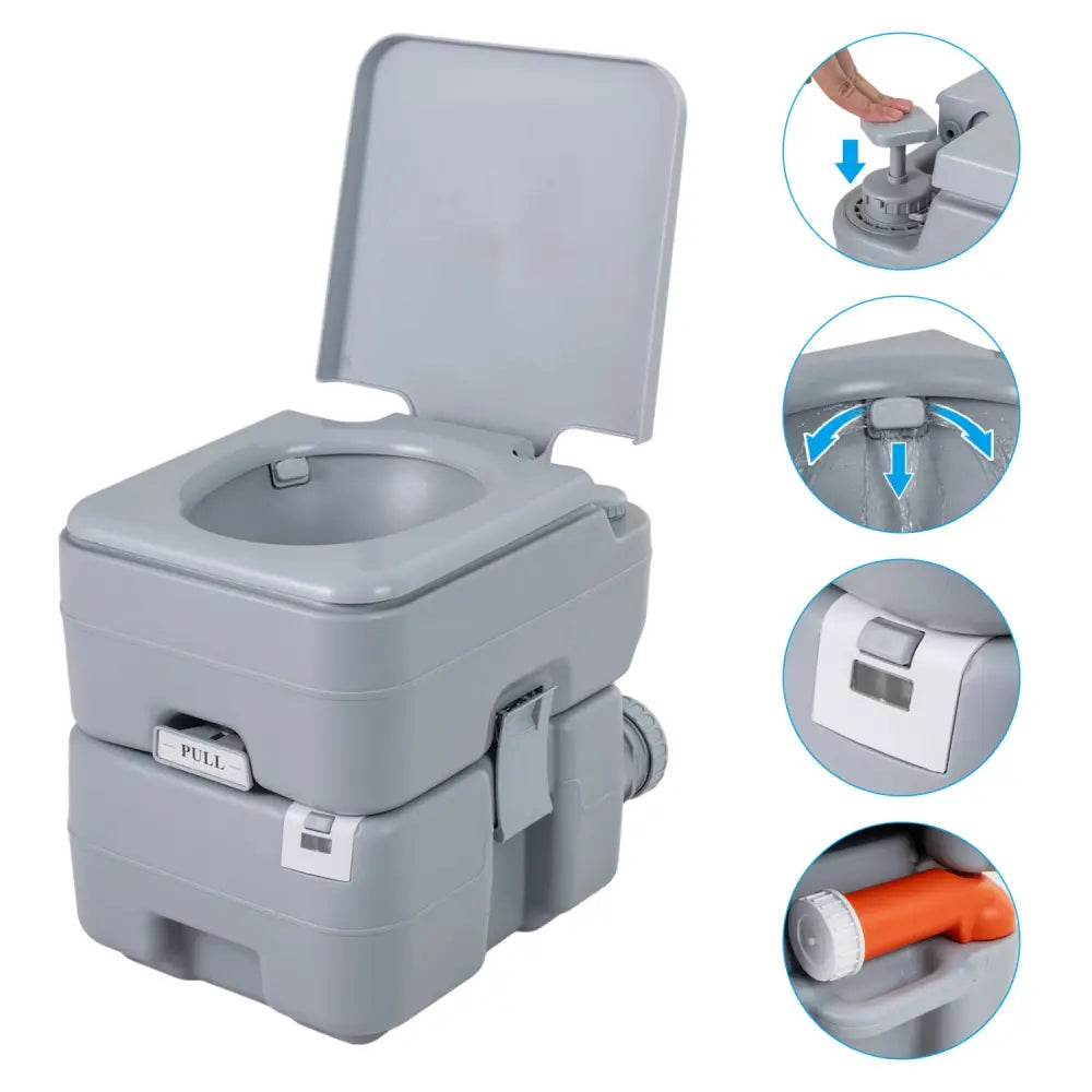 Portable Camping Toilet Porta Potty with Level Indicator and 22 L Detachable Waste Tank-Gray - Gray - Portable Toilets