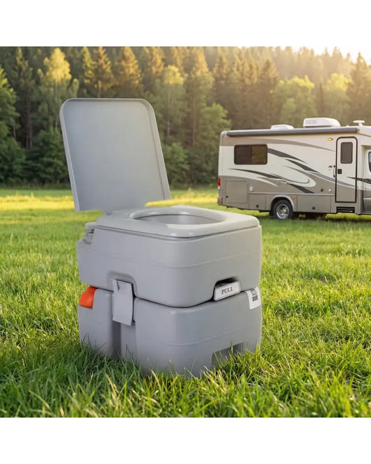 Portable Camping Toilet Porta Potty with Level Indicator and 22 L Detachable Waste Tank-Gray - Gray - Portable Toilets