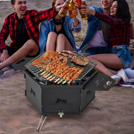 Portable Charcoal Grill Stove Rotatable with Foldable Body and Legs with Handles - Outdoor Grills