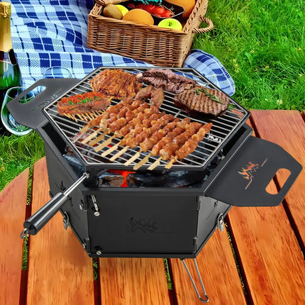 Portable Charcoal Grill Stove Rotatable with Foldable Body and Legs with Handles - Outdoor Grills