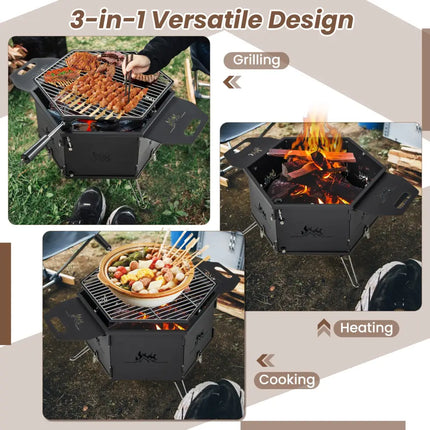Portable Charcoal Grill Stove Rotatable with Foldable Body and Legs with Handles - Outdoor Grills