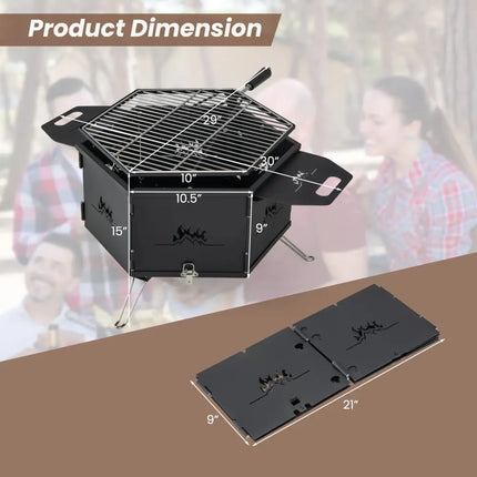 Portable Charcoal Grill Stove Rotatable with Foldable Body and Legs with Handles - Outdoor Grills