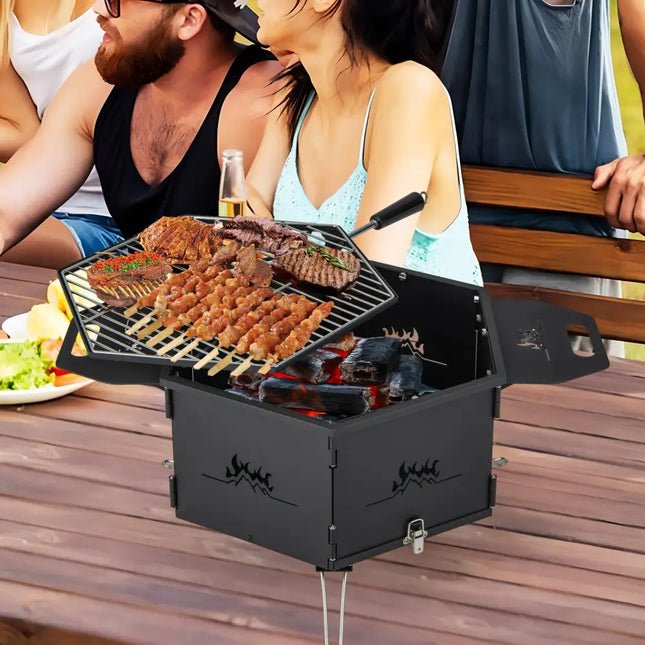 Portable Charcoal Grill Stove Rotatable with Foldable Body and Legs with Handles - Outdoor Grills
