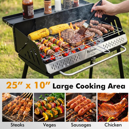 Portable Charcoal Grill with Detachable Legs Adjustable Grate and Carrying Bag - Outdoor Grills