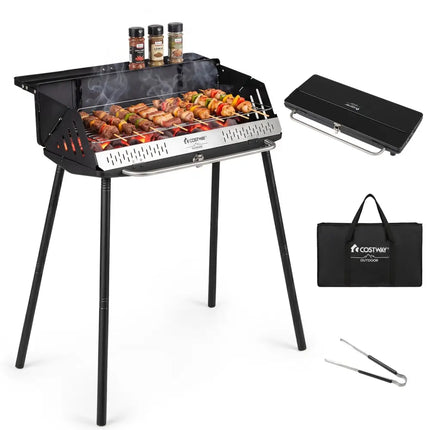 Portable Charcoal Grill with Detachable Legs Adjustable Grate and Carrying Bag - Outdoor Grills