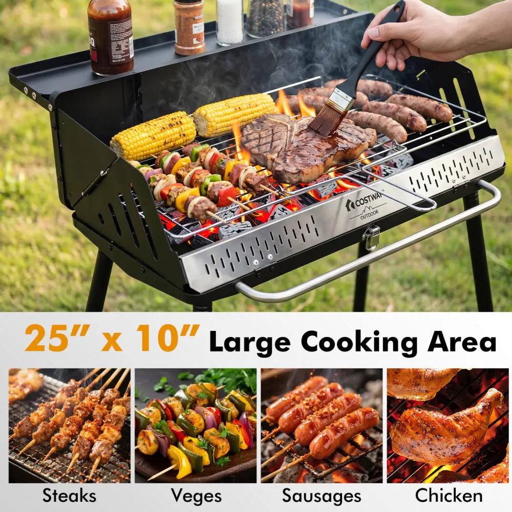 Portable Charcoal Grill with Detachable Legs Adjustable Grate and Carrying Bag - Outdoor Grills