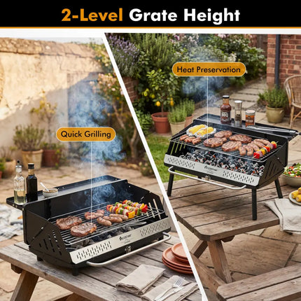 Portable Charcoal Grill with Detachable Legs Adjustable Grate and Carrying Bag - Outdoor Grills