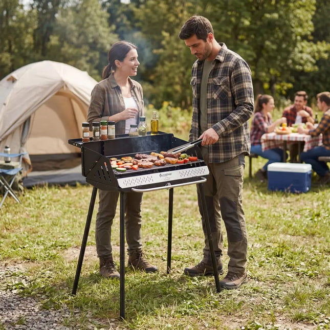Portable Charcoal Grill with Detachable Legs Adjustable Grate and Carrying Bag - Outdoor Grills