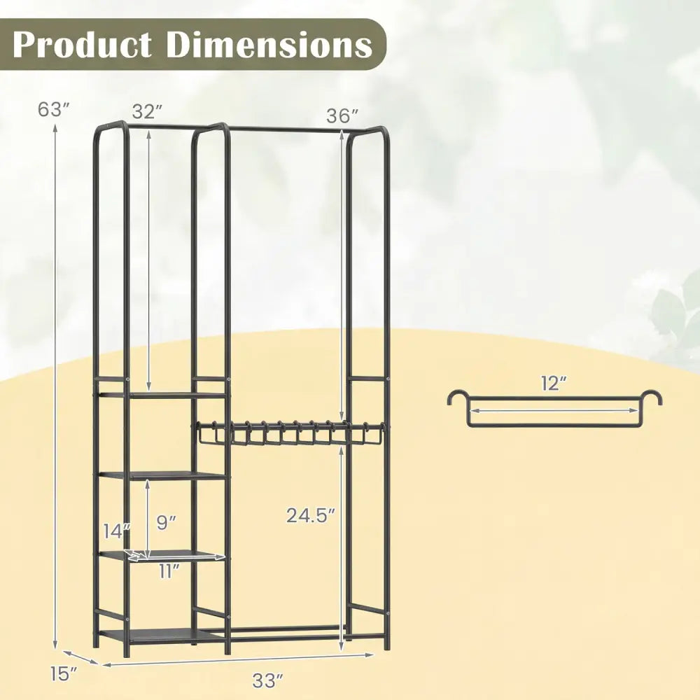 Portable Closet with Pants Hangers and 2 Hanging Rods and 4 Storage Shelves-Black - Black - Clothing & Closet Storage