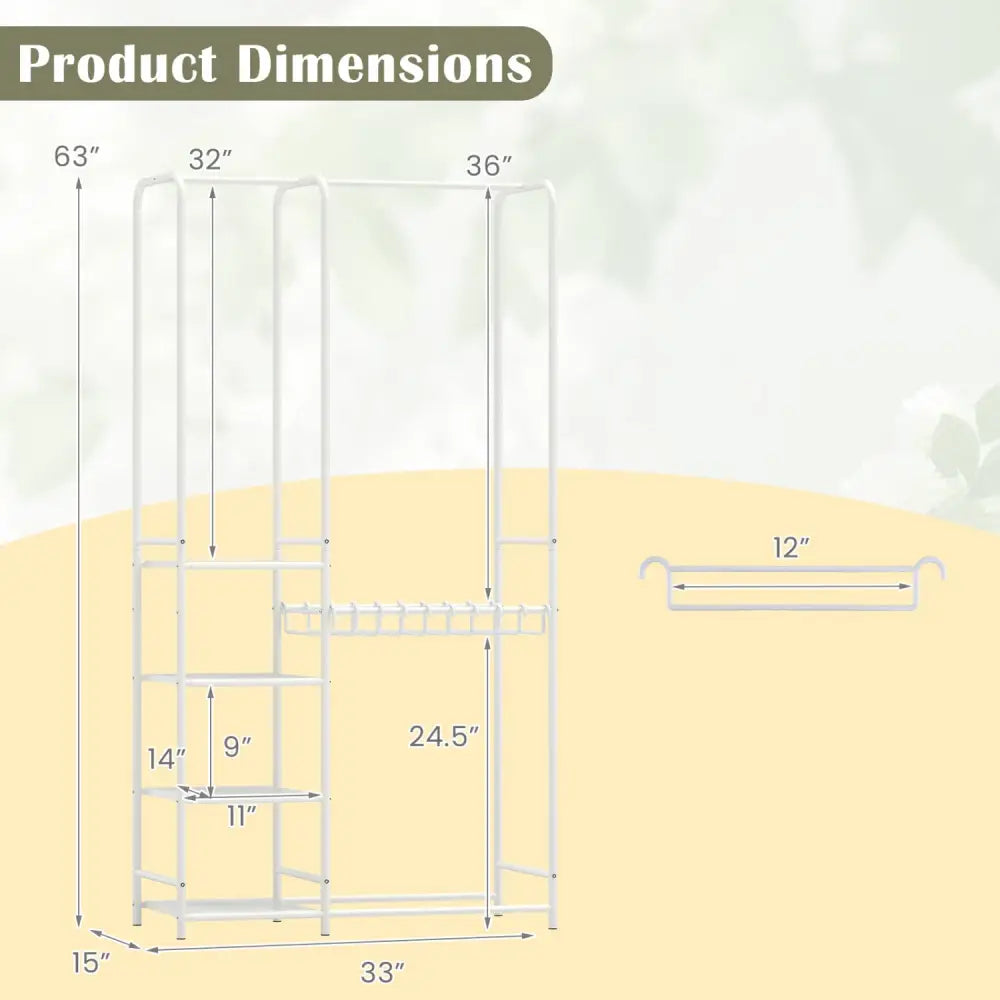 Portable Closet with Pants Hangers and 2 Hanging Rods and 4 Storage Shelves-White - White - Clothing & Closet Storage