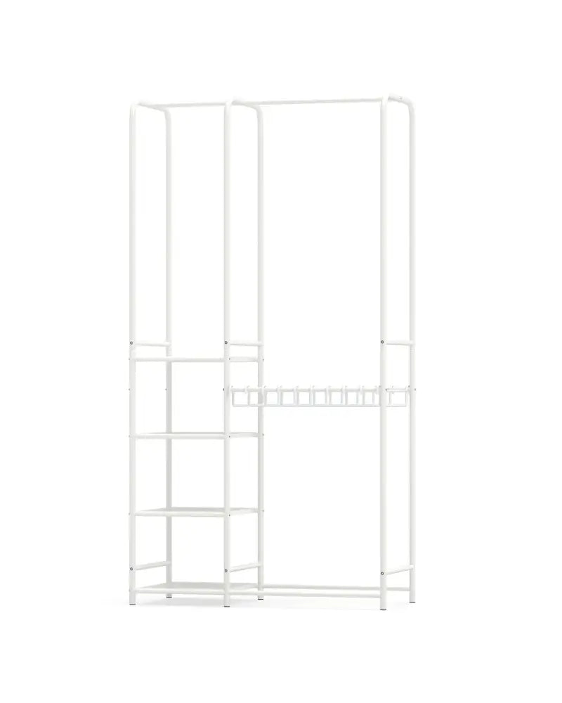 Portable Closet with Pants Hangers and 2 Hanging Rods and 4 Storage Shelves-White - White - Clothing & Closet Storage