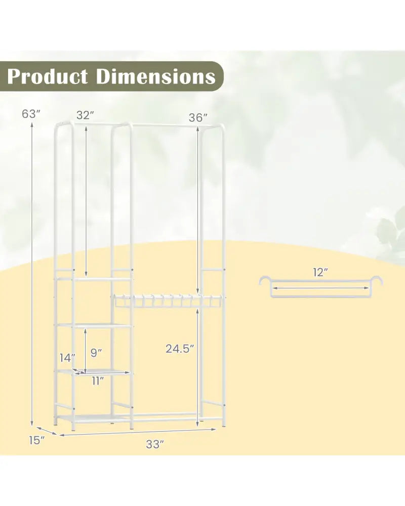 Portable Closet with Pants Hangers and 2 Hanging Rods and 4 Storage Shelves-White - White - Clothing & Closet Storage