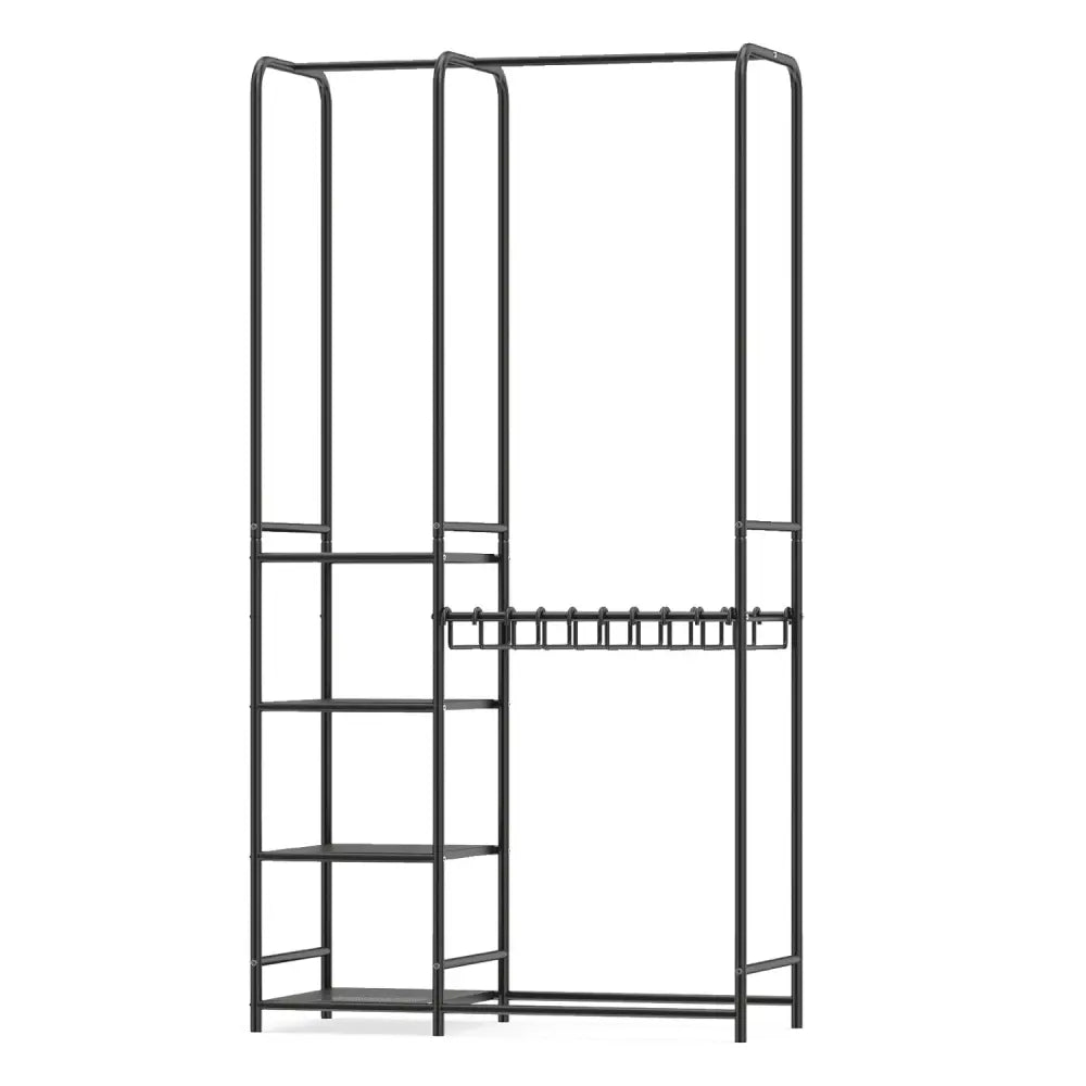 Portable Closet with Pants Hangers and 2 Hanging Rods and 4 Storage Shelves-Black - Black - Clothing & Closet Storage