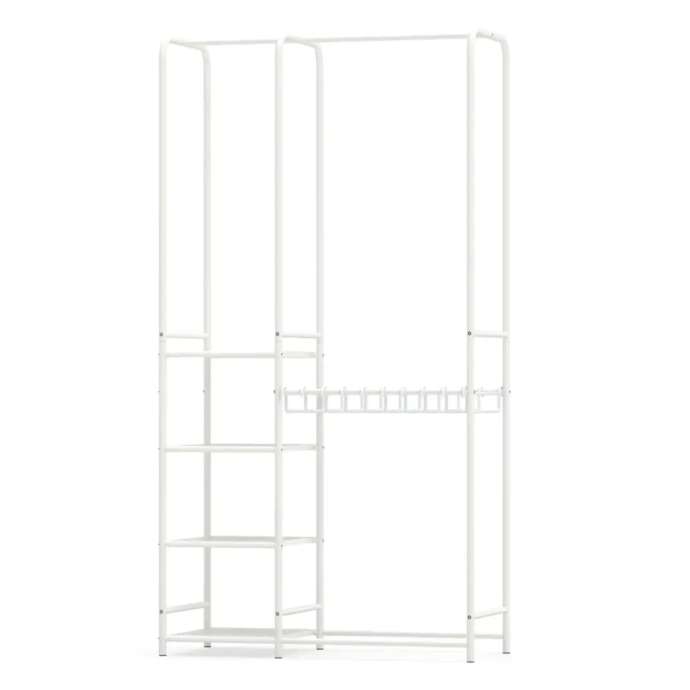 Portable Closet with Pants Hangers and 2 Hanging Rods and 4 Storage Shelves-White - White - Clothing & Closet Storage