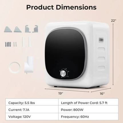 Portable Clothes Dryer Compact Drying Machine with Stainless Steel Tub Costway