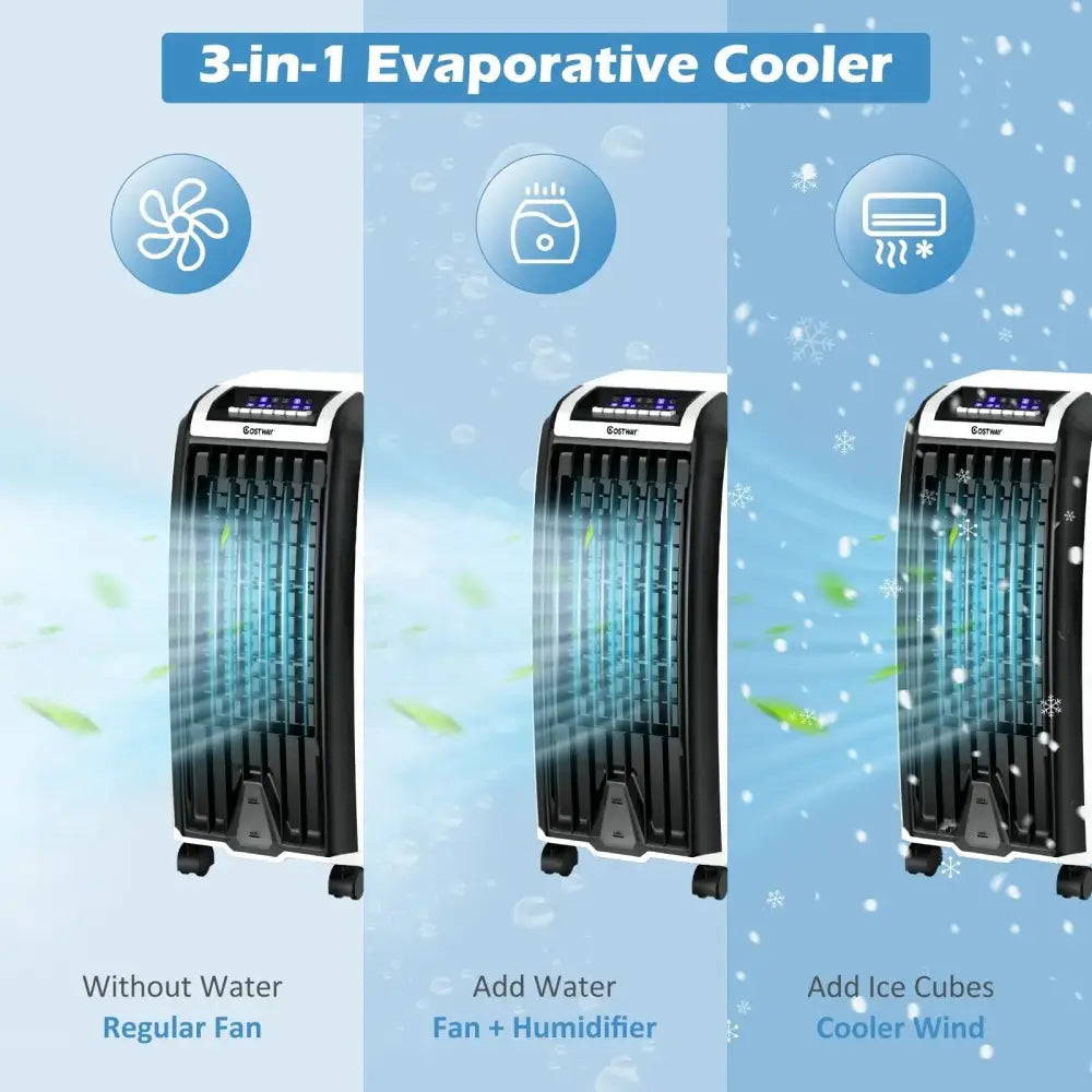 Portable Evaporative Air Cooler with 3 Wind Modes and Timer for Home Office Costway
