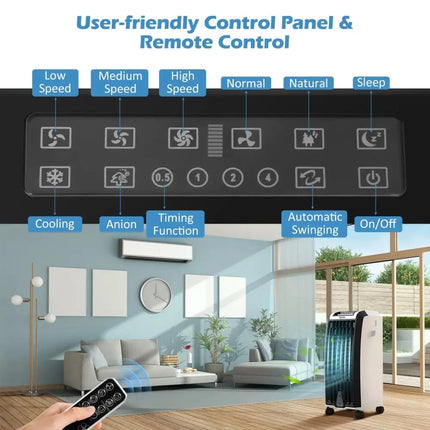 Portable Evaporative Air Cooler with 3 Wind Modes and Timer for Home Office Costway
