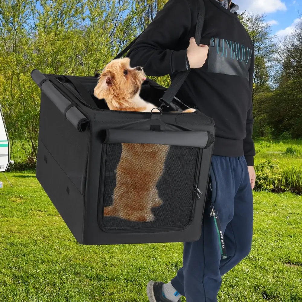 Portable Foldable Pet Carrying Bag with 2 Openings and Comfy Cushion-M - Black - Dog Supplies