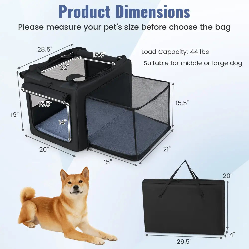 Portable Foldable Pet Carrying Bag with 2 Openings and Comfy Cushion-M - Black - Dog Supplies