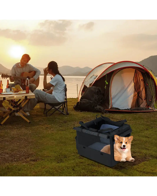 Portable Foldable Pet Carrying Bag with 2 Openings and Comfy Cushion-S - Black - Dog Supplies