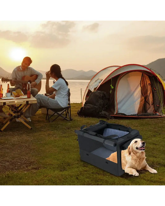 Portable Foldable Pet Carrying Bag with 2 Openings and Comfy Cushion-M - Black - Dog Supplies