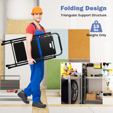 Portable Folding 3 Step Ladder with Wide Anti-Slip Pedal and Convenient Handle-Black - Black - Ladders