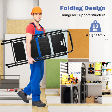 Portable Folding 4 Step Ladder Stool for Adults with Wide Anti-Slip Pedal-Black - Black - Ladders