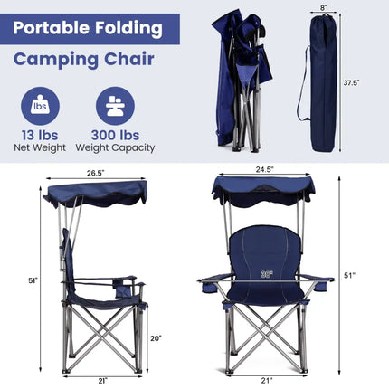 Portable Folding Beach Canopy Chair with Cup Holders-Blue - Blue - Camping Furniture