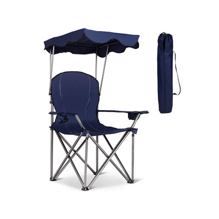 Portable Folding Beach Canopy Chair with Cup Holders-Blue - Blue - Camping Furniture