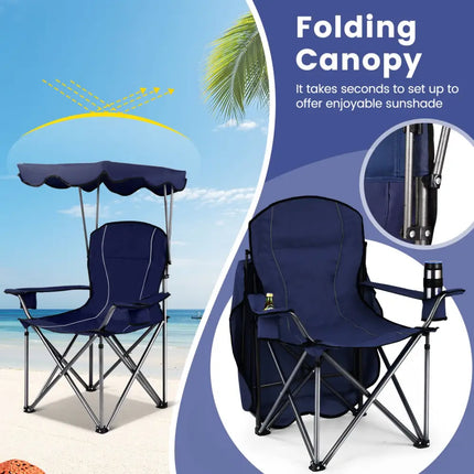 Portable Folding Beach Canopy Chair with Cup Holders-Blue - Blue - Camping Furniture