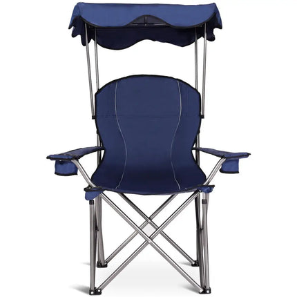Portable Folding Beach Canopy Chair with Cup Holders-Blue - Blue - Camping Furniture