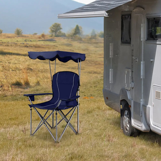 Portable Folding Beach Canopy Chair with Cup Holders-Blue - Blue - Camping Furniture